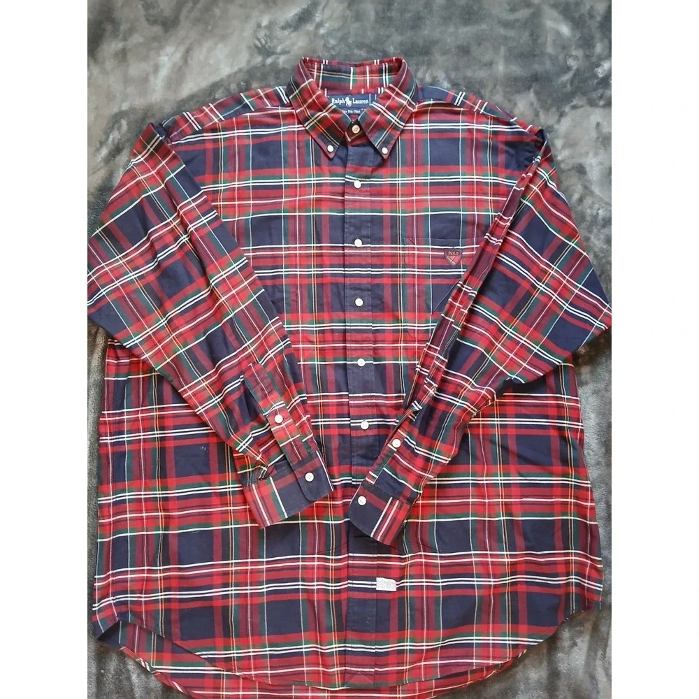 Polo Ralph‎ Lauren The Big Shirt MENS LARGE Button Up red Plaid